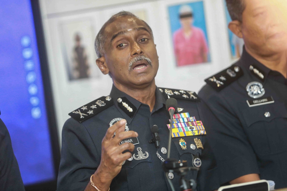Bukit Aman Criminal Investigation Department Director Datuk M. Kumar speaks during a press conference at the Police Training Centre (Pulapol) in Kuala Lumpur on March 18, 2026. — Picture by Sayuti Zainudin