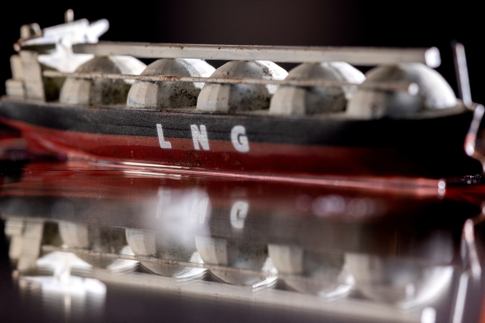 Model of LNG tanker is seen in this illustration taken May 19, 2022. The US government will hold a sale today of oil and gas drilling rights in Alaska’s National Petroleum Reserve for the first time since 2019, the latest test of the industry’s appetite for acreage in the state. — Reuters pic 