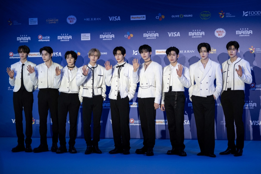 South Korean boyband ZEROBASEONE arrive on the red carpet to attend the 2024 MAMA Awards in Osaka on November 23, 2024. — AFP pic