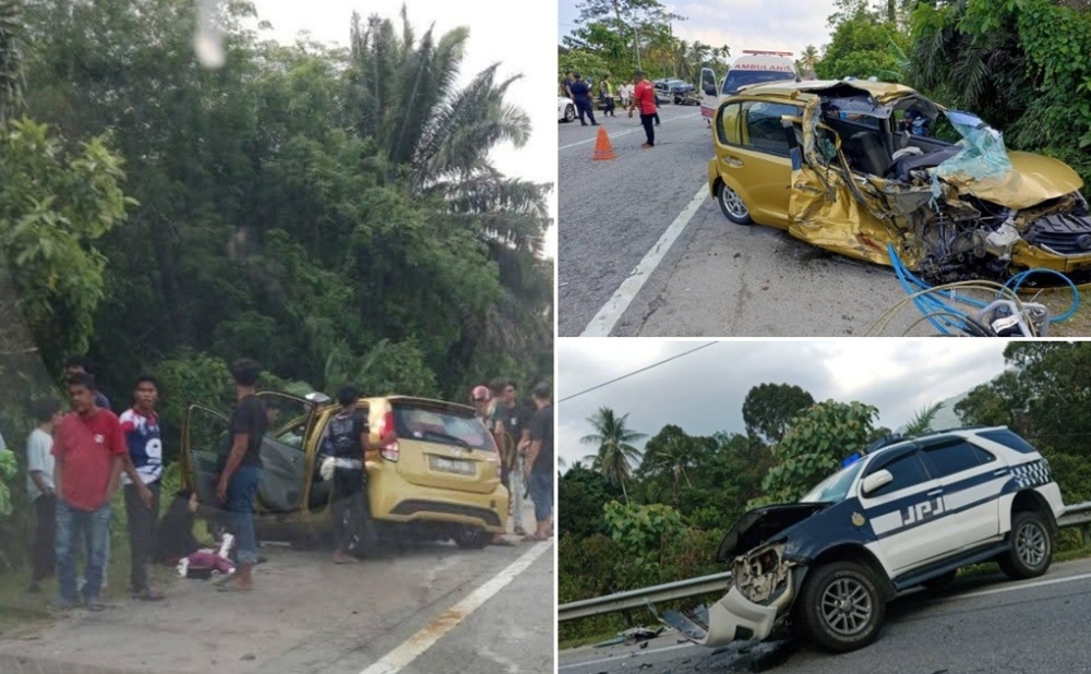 The son of an Astro Awani senior editor died in a road accident involving a Road Transport Department (JPJ) patrol vehicle at KM85.5 of Jalan Kota Bharu-Machang-Jeli near Kampung Rahmat, Bukit Bunga, in Tanah Merah yesterday evening. — Picture courtesy of Fire and Rescue Department