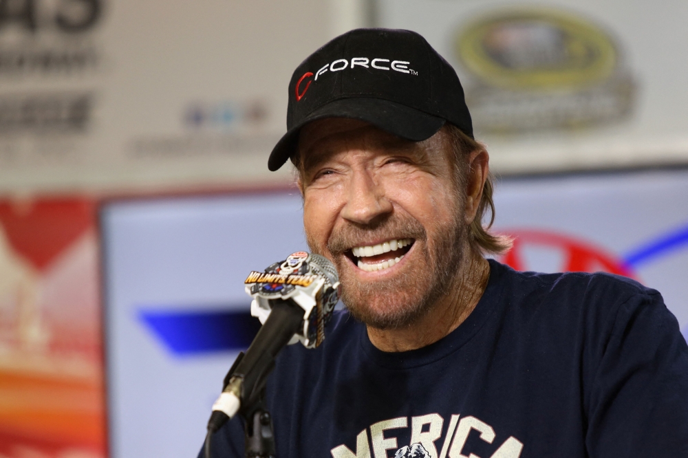 This file picture shows actor Chuck Norris speaks with the media during a press conference prior to the Nascar Sprint Cup Series AAA Texas 500 at Texas Motor Speedway on November 6, 2016 in Fort Worth, Texas. — AFP pic