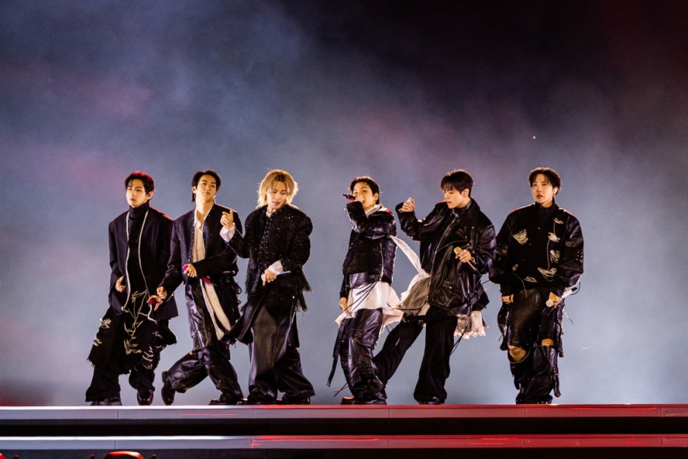This handout photo taken on March 21, 2026 and provided by BIGHIT MUSIC and NETFLIX shows K-pop boy group BTS performing during the BTS comeback concert at Gwanghwamun Square in Seoul. — AFP pic