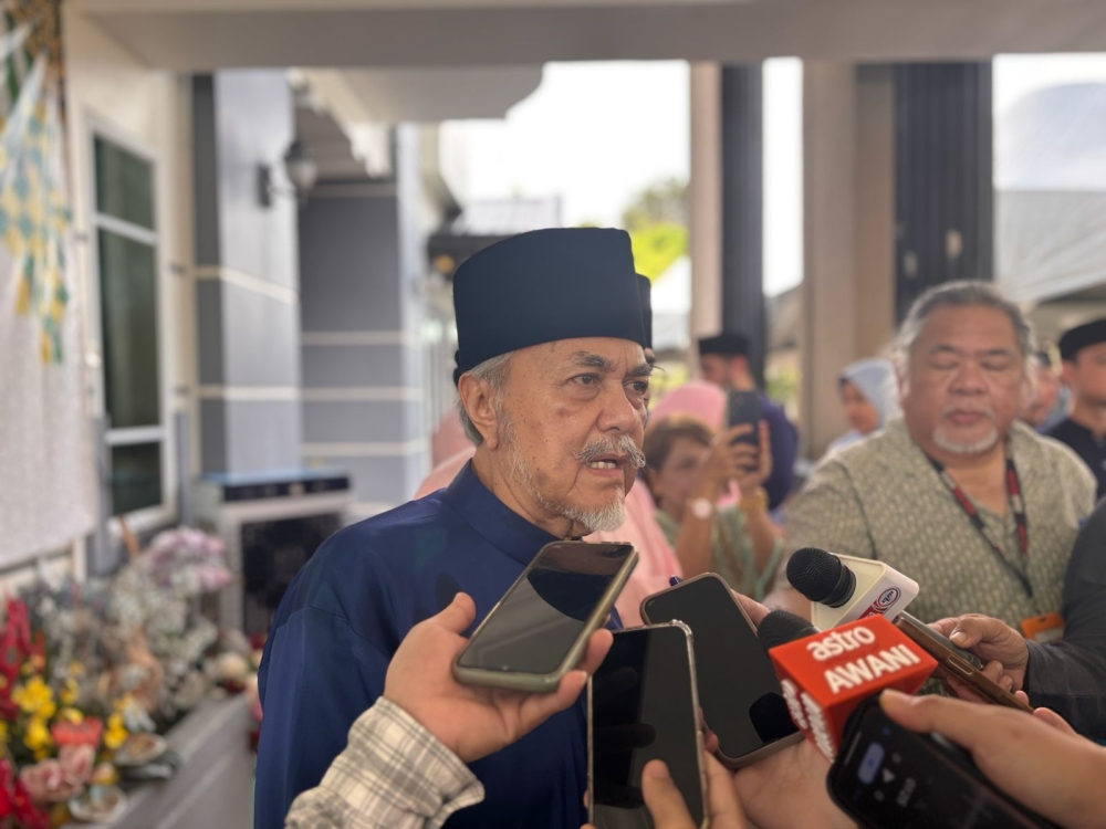 Acting Head of State Mohamad Asfia Awang Nassar speaks to reporters on March 22, 2026 in Kuching, Sarawak. — The Borneo Post pic