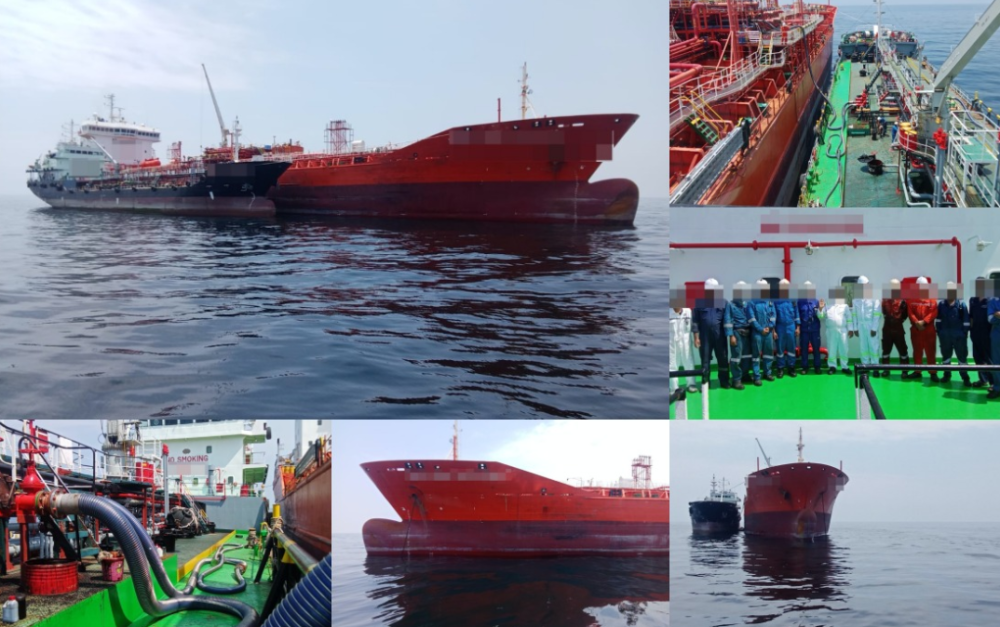 The Malaysian Maritime Enforcement Agency (MMEA) detained two oil tankers suspected of conducting unauthorised ship-to-ship (STS) bunkering activities near Pulau Jarak, Lumut March 23, 2026. — Bernama pic