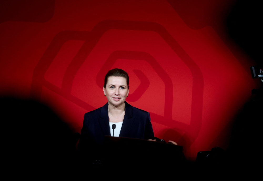 Mette Frederiksen, Denmark’s Prime Minister and leader of the Social Democrats party, attends an election party following the exit polls of the parliamentary elections, at the Parliament in Copenhagen March 25, 2026. — Reuters pic