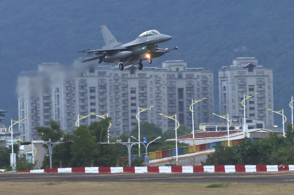 A F-16V lands at the air base in Hualien, Taiwan. Taiwan is closely watching China’s military activity amid fears the Middle East war could alter regional dynamics. — Reuters pic