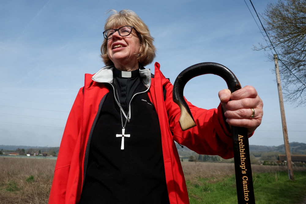 Archbishop of Canterbury Sarah Mullally poses for a portrait during an 87-mile pilgrimage from St Paul’s Cathedral to Canterbury Cathedral, ahead of her installation ceremony as Archbishop of Canterbury on March 25, in Aylesford March 20, 2026. — Reuters pic