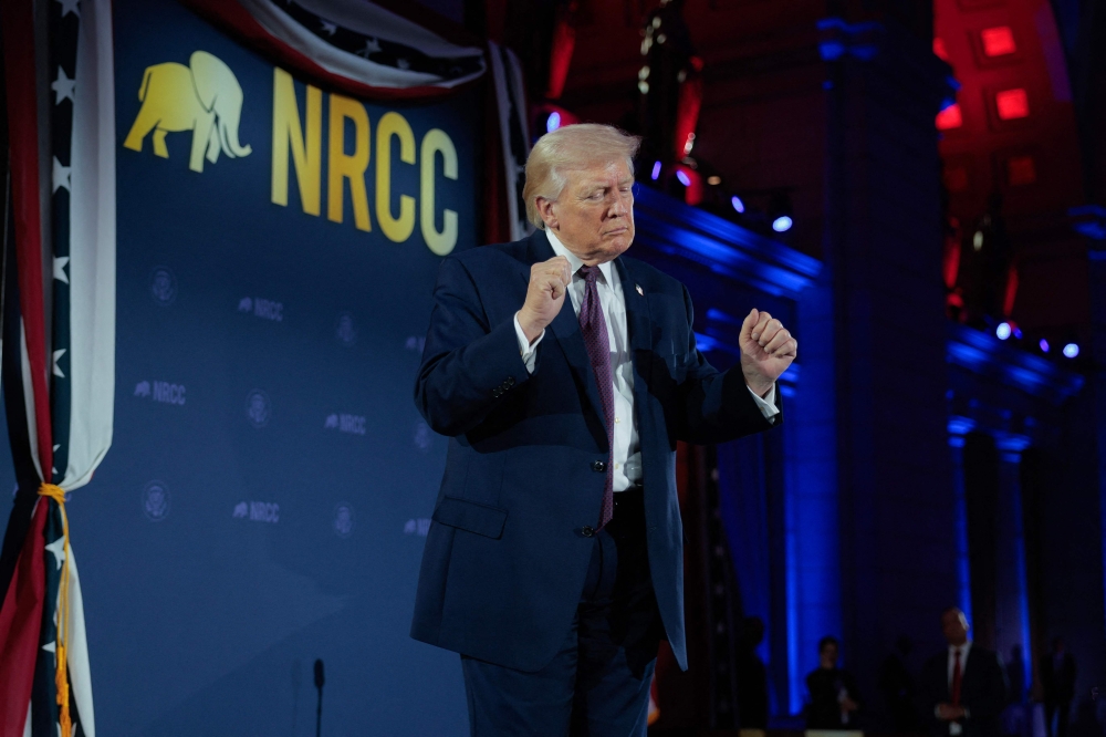 US President Donald Trump dances his way off stage during the National Republican Congressional Committee’s annual fundraising Presidential Dinner at Union Station in Washington, DC on March 25, 2026. — AFP pic