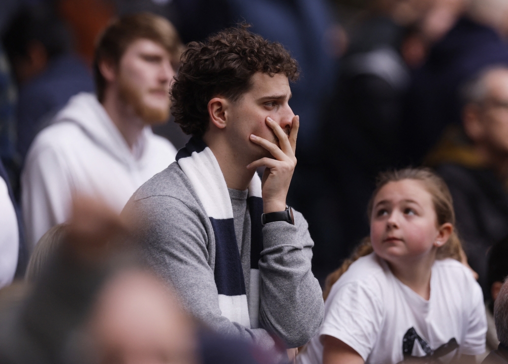Tottenham Hotspur fans look dejected in the stands during the Premier League match against Nottingham Forest at Tottenham Hotspur Stadium, London on March 22, 2026. — Reuters pic