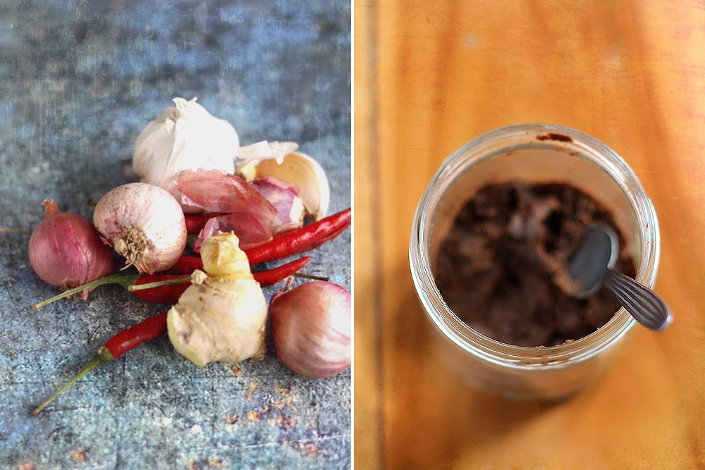 Various aromatics (left) and ‘belacan’ (right) for the spice paste or ‘rempah’. — Pictures by CK Lim