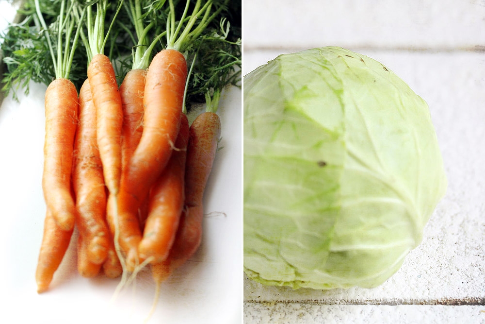 Vegetables for ‘sayur lodeh’ include carrots (left) and cabbage (right). — Pictures by CK Lim