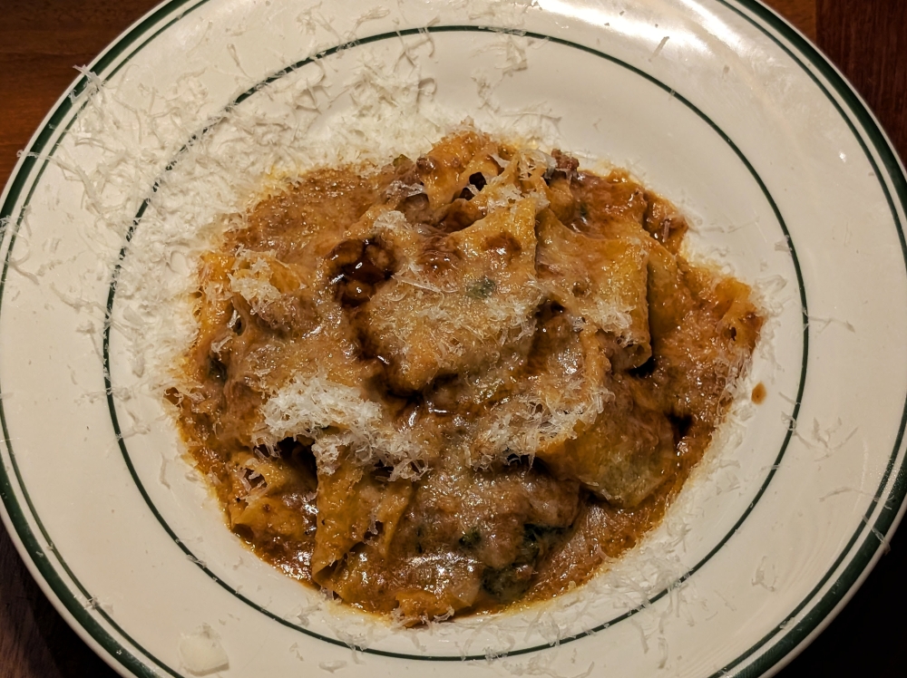 Pappardelle al Ragù di Manzo is topped with generous shavings of ‘grana padano’. — Picture by Ethan Lau