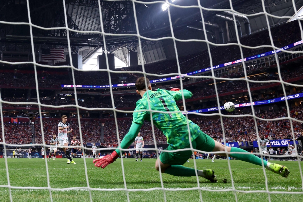 Belgium’s Charles De Ketelaere scores his team’s third goal from the penalty spot past Matt Turner of the United States during the International Friendly match between United States and Belgium at Mercedes-Benz Stadium on March 28, 2026 in Atlanta, Georgia. — Getty Images pic via AFP