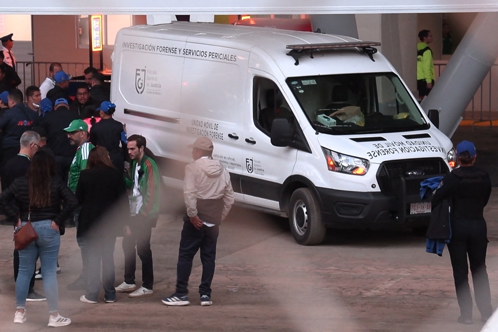 This frame grab from AFPTV footage shows a forensic investigation van where a spectator died after falling from an upper level of the stadium before the friendly football match between Mexico and Portugal at the Banorte (formerly known as Azteca) Stadium in Mexico City on March 28, 2026. — AFP pic