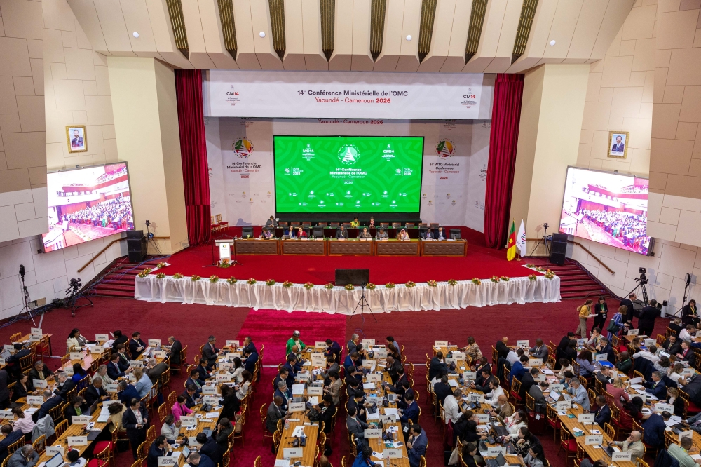 Delegates attend the World Trade Organisation (WTO) 14th ministerial meeting in Yaounde, Cameroon, March 28, 2026. — WTO handout pic via Reuters