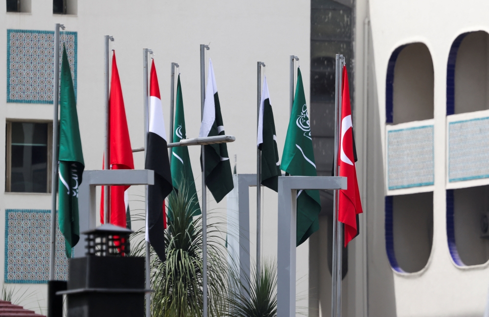The national flags of Pakistan, Saudi Arabia, Turkiye and Egypt stand hoisted outside the Ministry of Foreign Affairs office, on the day Pakistan hosts talks with Saudi Arabia, Turkey and Egypt to discuss regional de-escalation, amid the US-Israel conflict with Iran, in Islamabad March 29, 2026. — Reuters pic  