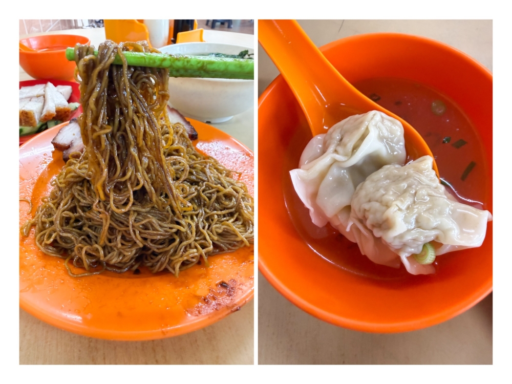 Egg noodles have a good bite with a springy texture (left). ‘Wantans’ are filled with juicy minced pork (right) . — Pictures by Lee Khang YI