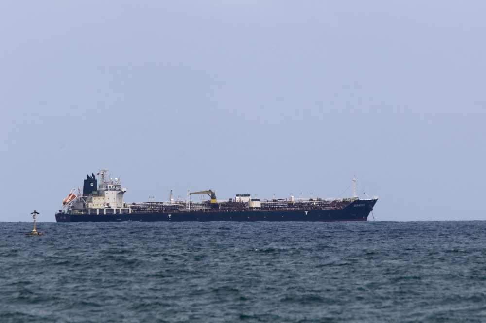 The Hong Kong-flagged vessel Sea Horse, carrying some 200,000 barrels of Russia-origin fuel originally bound for Cuba, is anchored near the coast after arriving in Venezuelan waters, in Puerto Cabello, Venezuela March 28, 2026. — Reuters pic  