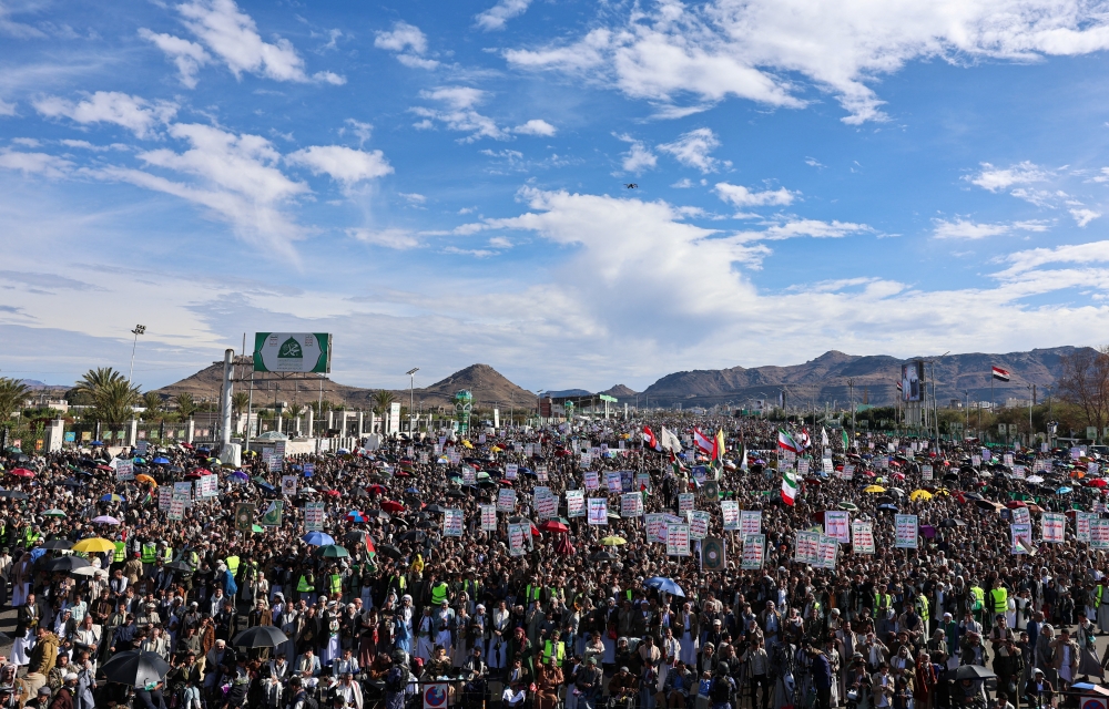 Houthi supporters demonstrate in solidarity with Iran, as the US-Israeli conflict with Iran continues, in Sanaa, Yemen, March 27, 2026. — Reuters pic