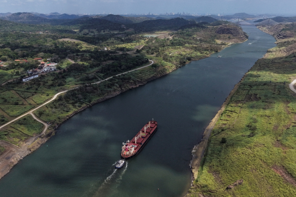 A drone view of the Panamanian‑flagged Crimson Delight vessel sailing through the Panama Canal as the US Federal Maritime Commission (FMC) said on Thursday it is closely monitoring a surge in detentions of Panama‑flagged vessels in China, a development that appears linked to a Panama court ruling against Hong Kong‑based CK Hutchison, in Gamboa, Panama, March 27, 2026. — Reuters pic  