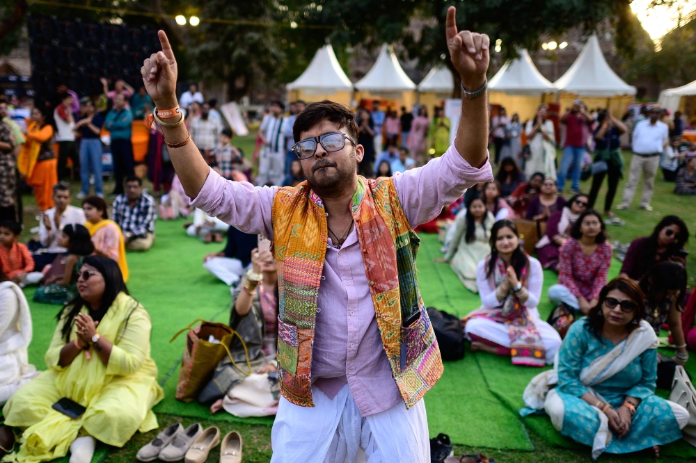 Revellers enjoy Hindu spiritual songs called 'Bhajans' during the Sanatan Journey devotional music festival at the iconic Purana Qila in New Delhi on March 1, 2026. — AFP pic