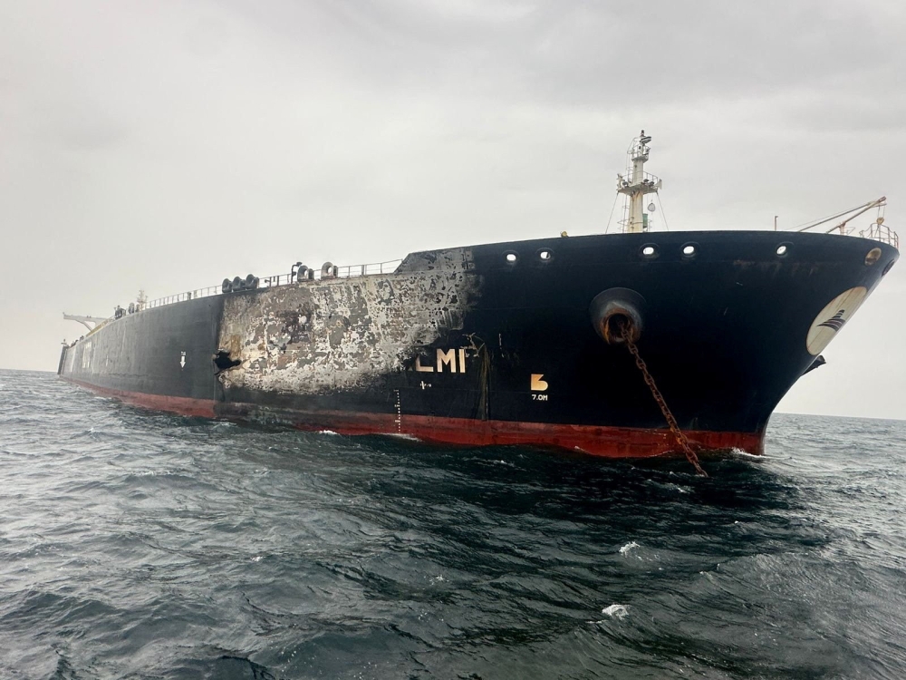 This picture handed out by the Kuwait Petroleum Corporation shows damage to the Kuwait-flagged Al-Salmi crude oil tanker, following a reported strike, amid the US-Israeli conflict with Iran, March 31, 2026. — Reuters pic