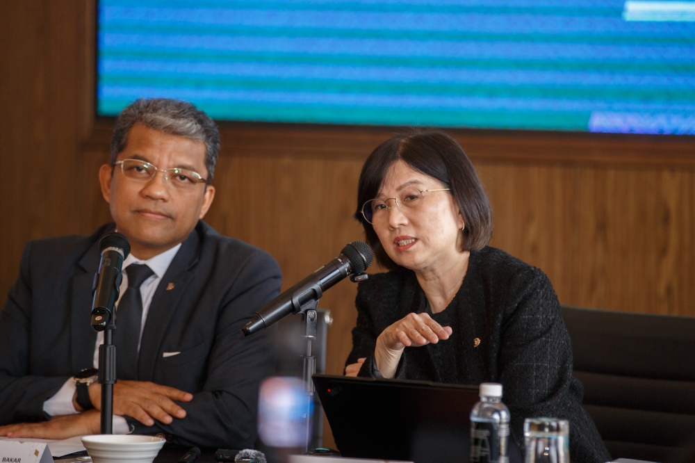 Malaysia Aviation Group Chief Financial Officer Boo Hui Yee speaks during the MAG 2025 Financial Performance announcement in Kuala Lumpur, April 2, 2026. — Picture by Raymond Manuel