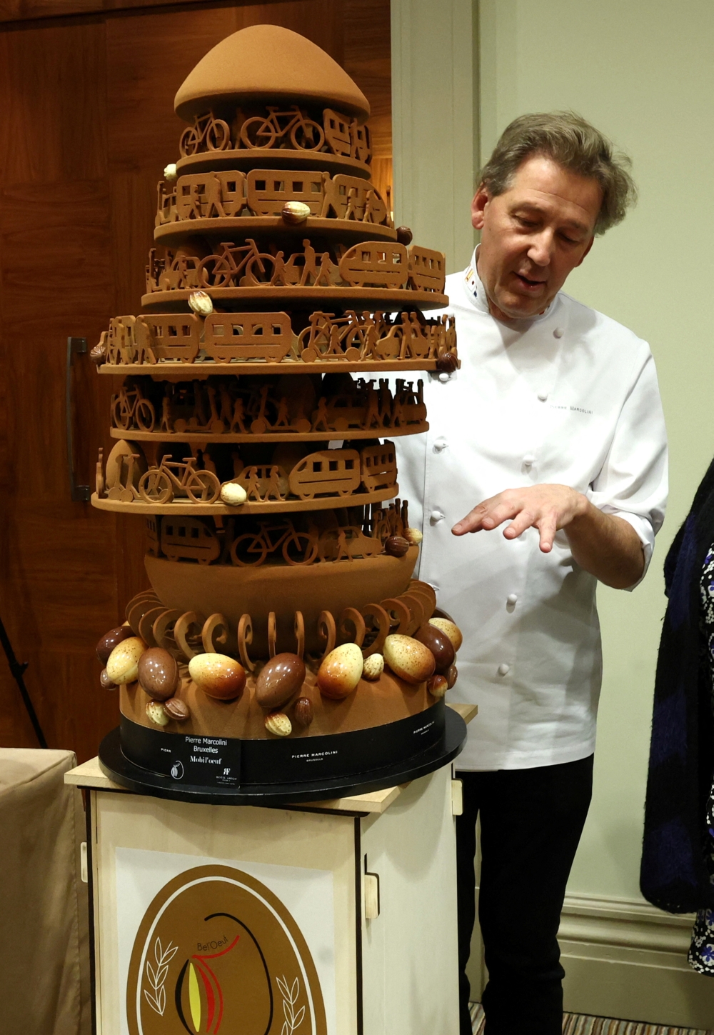 A giant chocolate egg, created by one of Belgium’s chocolatiers, Pierre Marcolini, is displayed at the opening of the Bel’Oeuf event at the Hotel Amigo ahead of Easter weekend in Brussels, Belgium, April 1, 2026. — Reuters pic 