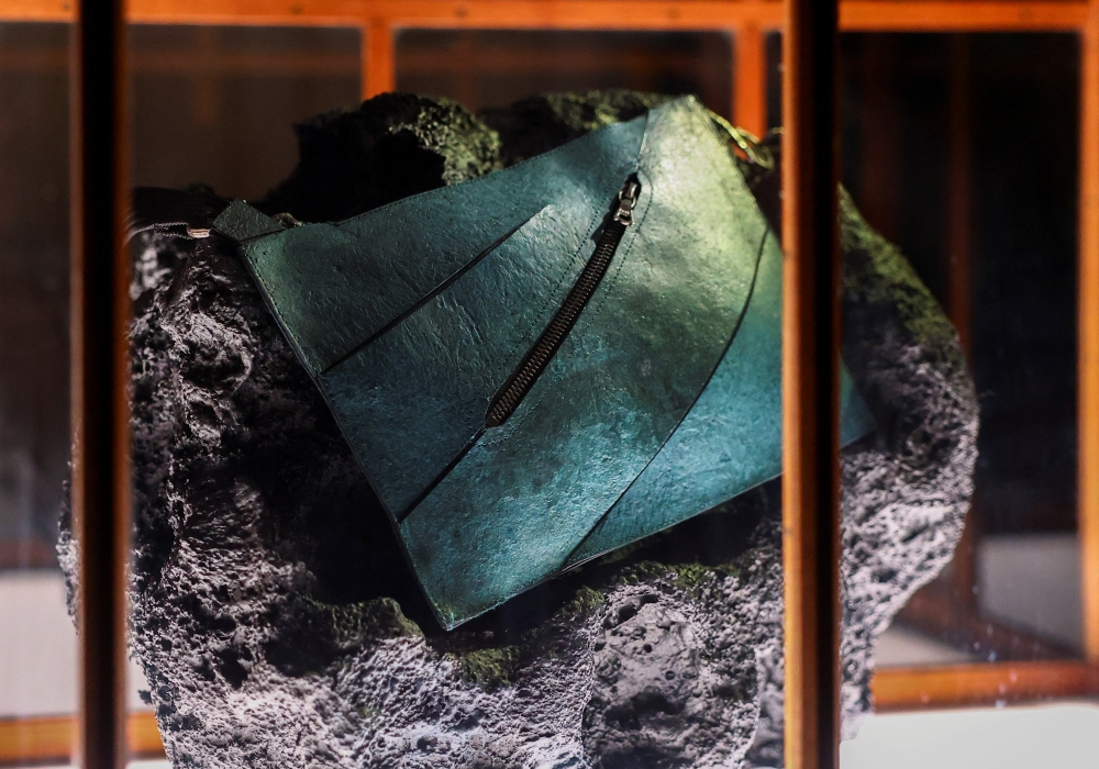 The teal-coloured bag will be displayed on a rock in a cage under a replica of a T. rex at Amsterdam’s Art Zoo museum until May 11 after which it will be auctioned, with a reported starting price of more than half a million dollars. — Reuters pic 