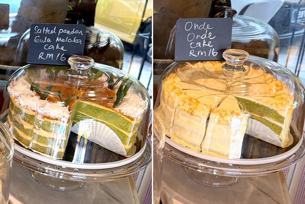 Salted Pandan Gula Melaka Cake (left) and Onde Onde Cake (right). — Pictures courtesy of Rundle Street Coffee