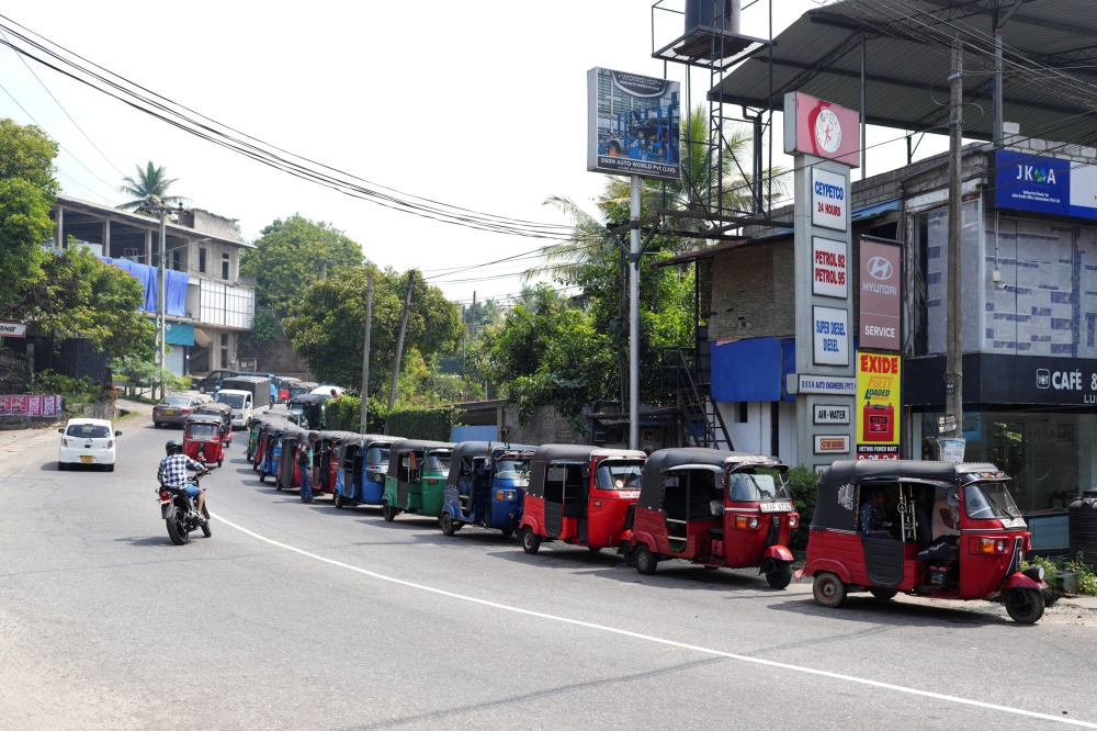 Vehicles queue at a fuel station, as concerns grow over fuel supply following US-Israel conflict with Iran, in Ratnapura, Sri Lanka, March 2, 2026. — Reuters pic 