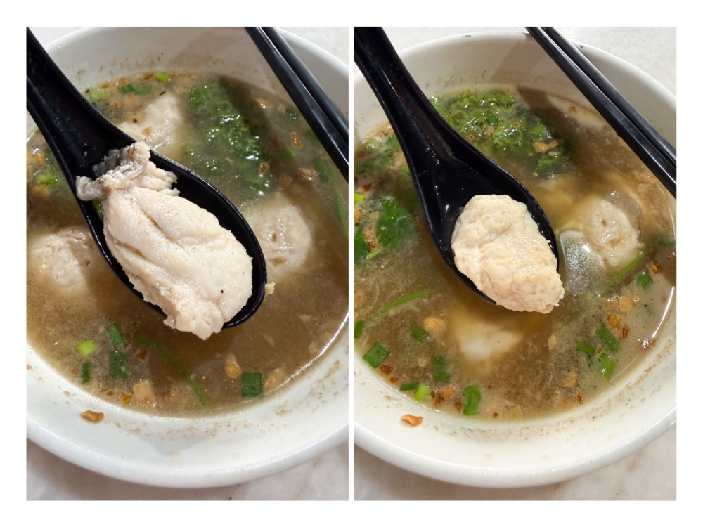 Grouper fish fillets are thick cut with a flaky texture (left). Fish paste has a semi-firm texture (right) —Pictures by Lee Khang Yi