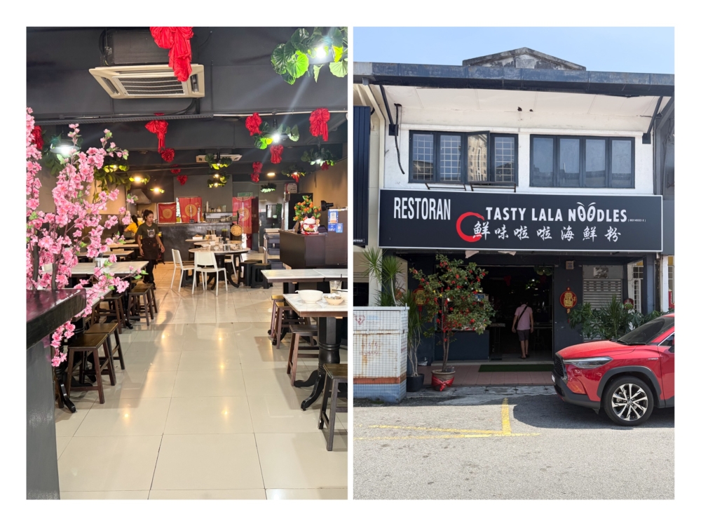 The restaurant offers a comfortable air-conditioned environment ideal for the hot weather (left). The signboard delivers that tasty promise (right) — Pictures by Lee Khang Yi