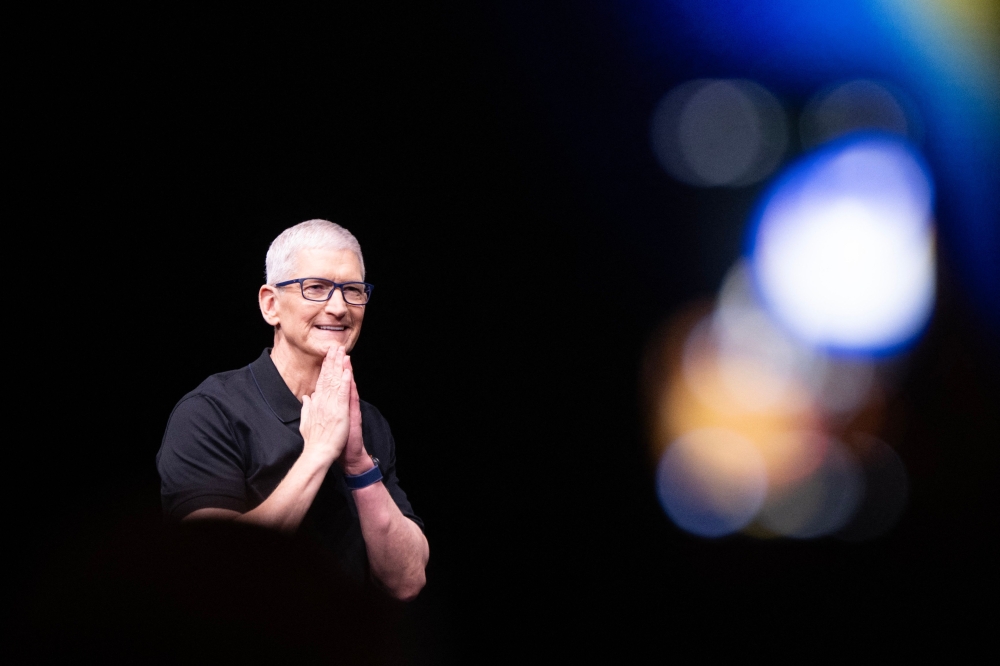 Apple CEO Tim Cook speaks during Apple’s ‘Awe-Dropping’ event at the Steve Jobs Theater on the Apple Park campus in Cupertino, California on September 9, 2025. — AFP pic