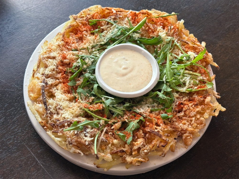 Shrimp & Potato Pancake is that crispy snack featuring flaky potato shreds, prawns dusted with red chili powder, and grated cheese. — Picture by Lee Khang Yi