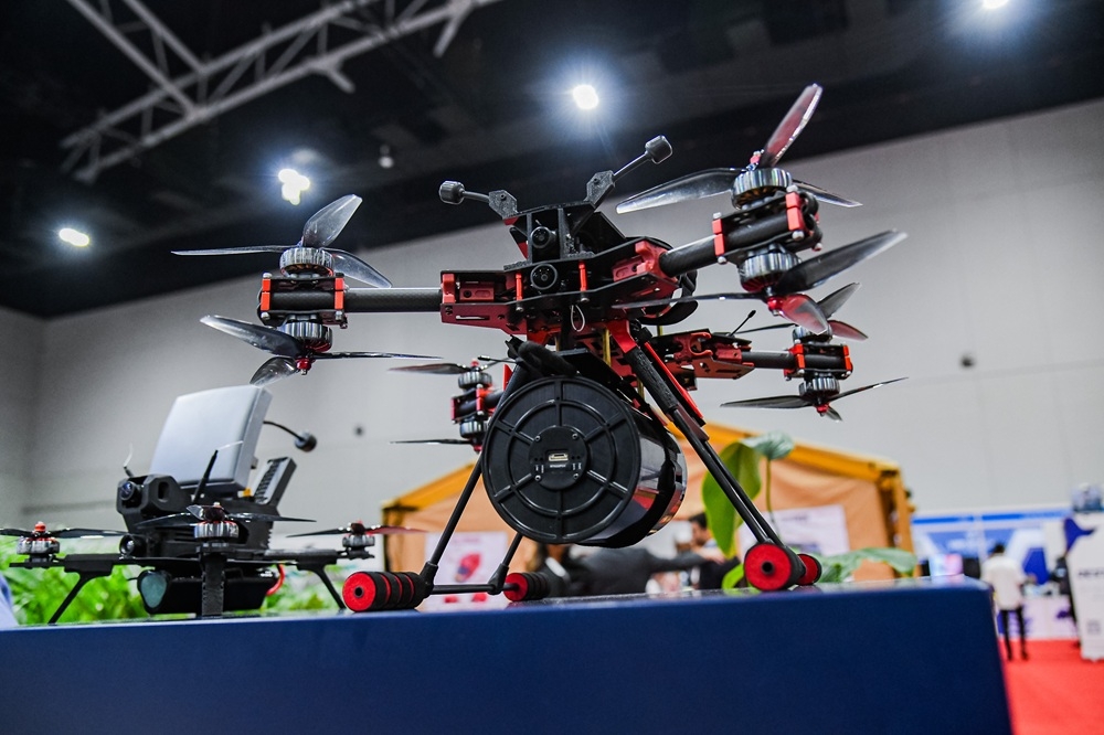 Currently in the testing phase, the jamming-resistant Hunterex-Dark and Hunterex-Fibre drones are designed for offensive covert operations. — Picture by Dhesegaan Bala Krishnan