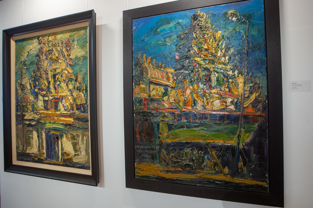 An oil on canvas artwork by Peter Liew depicting the Sri Kamatchi Amman Temple in Penang is displayed at the Temple Art Gallery showcase in Kuala Lumpur April 21, 2026. — Picture by Raymond Manuel