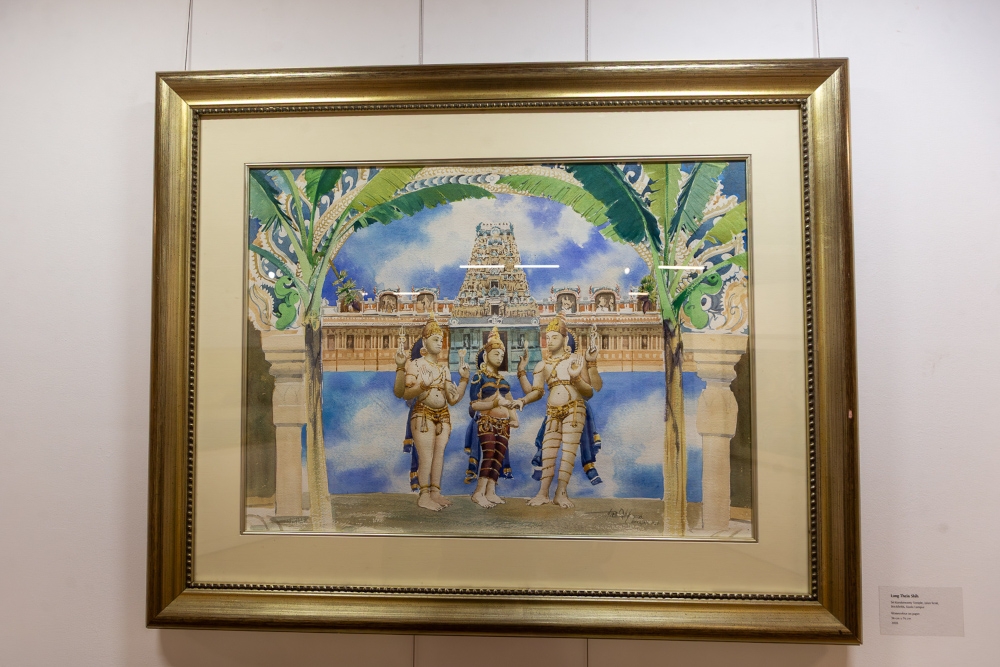 A watercolour on paper artwork by Long Thein Shih depicting the Sri Kandaswamy Temple in Brickfields is displayed at the Temple Art Gallery showcase in Kuala Lumpur April 21, 2026. —Picture by Raymond Manuel