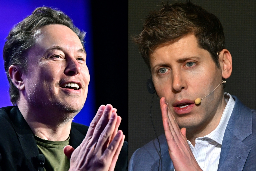 Elon Musk (left) in Los Angeles, May 6, 2024, and OpenAI CEO Sam Altman in Seoul, February 4, 2025. — AFP pic