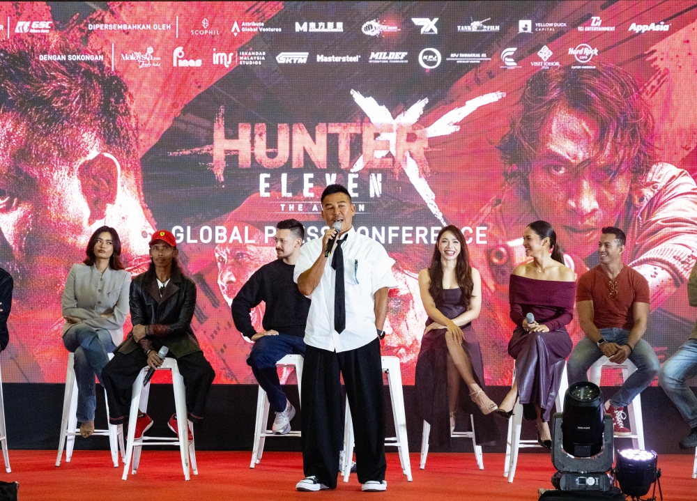 Shi Yanneng speaks at a press conference for ‘Hunter Eleven: The Awaken’ at Iskandar Studios. — Picture courtesy of GSC Movies