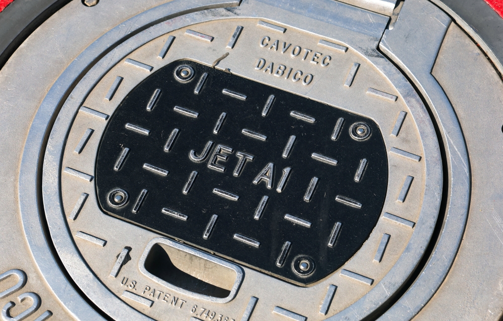 The inscription Jet A1, the type of jet fuel used, on a cover of a pipeline at Cointrin Airport, amid tensions in the Strait of Hormuz, in Geneva April 24, 2026. — Reuters pic