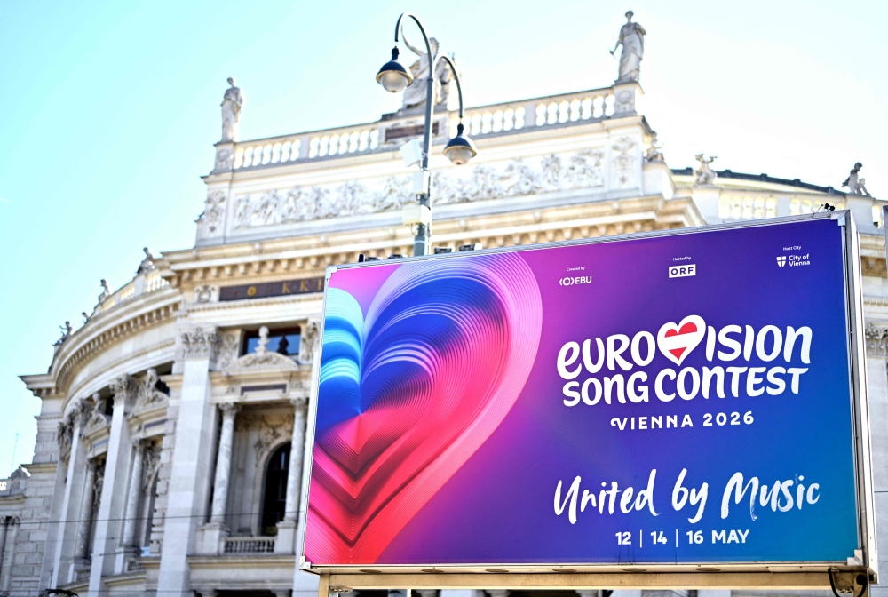 This picture shows advertisement for the Eurovision Song Contest (ESC) on April 24, 2026, in Vienna, Austria. The Austrian capital Vienna will host the Eurovision Song Contest 2026 from May 12 to 16, 2026. — APA pic via AFP