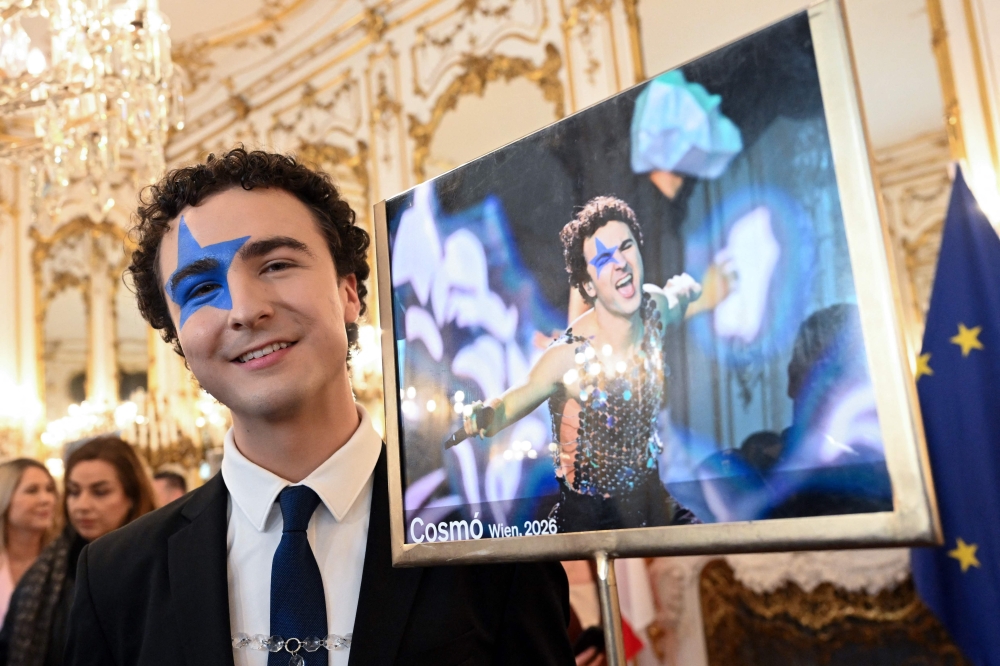 Austrian-Hungarian singer-songwriter Benjamin Gedeon, aka Cosmo, who will represent Austria during the 2026 Eurovision Song Contest, poses during a reception held by the Austrian President for Austrian ESC participants at Hofburg Palace in Vienna, Austria on April 21, 2026, ahead of the 70th edition of the ESC. — APA pic via AFP