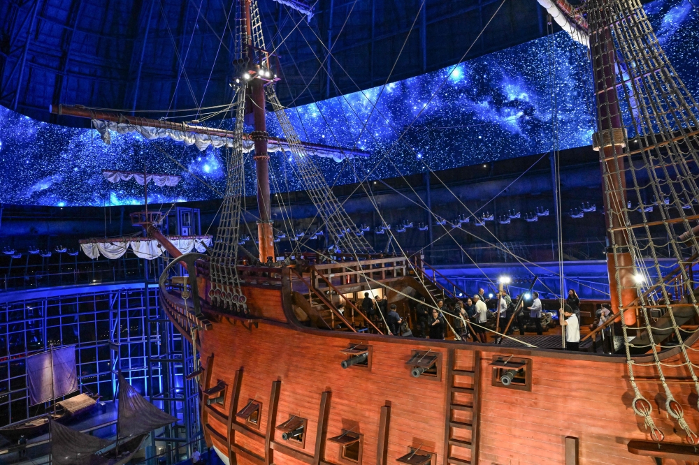 This photo taken on April 23, 2026 shows people visiting the Galeon Espiritu Santo, a full-scale representation of a 17th century galleon, on display at the Museo del Galeon in Manila. A full-size replica of a Spanish galleon stares out into Manila Bay, the centrepiece of a museum that will transport visitors back to the 17th century, when conscripted Philippine mariners birthed the era of globalisation. — AFP pic