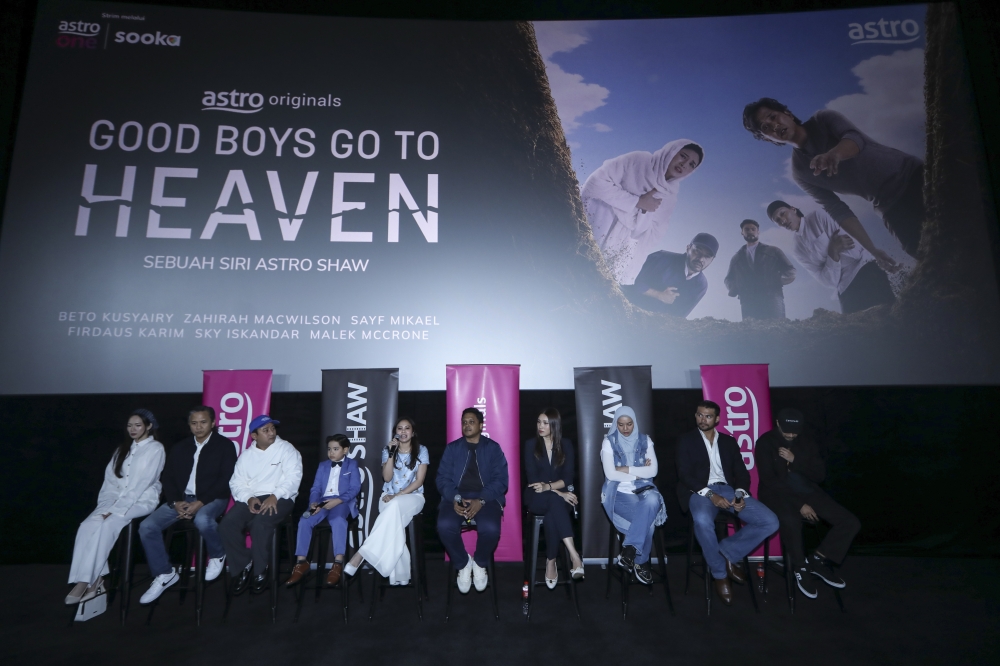 Raja Jastina Raja Arshad, head of Astro Shaw, speaks during yesterday’s ‘Good Boys Go To Heaven’ press conference at KLCC. — Picture courtesy of Astro Originals
