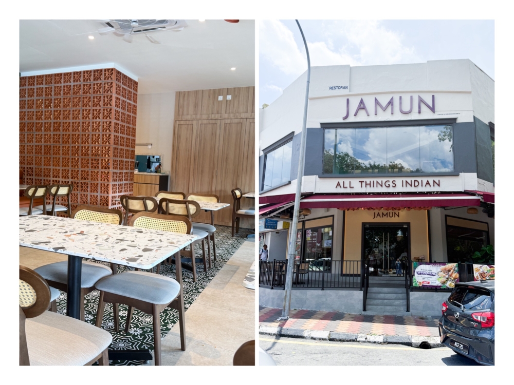 The fully air-conditioned eatery offers a comfortable dining space (left). Find the eatery at the corner of Lucky Garden (right). — Picture by Lee Khang Yi