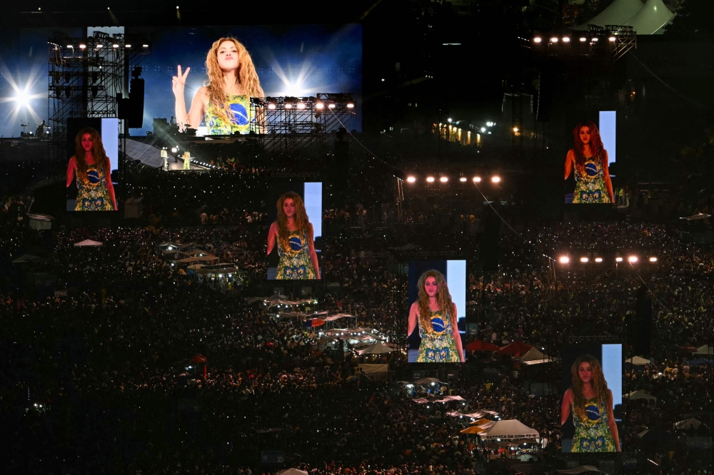 Colombian singer Shakira performs during a free concert at Copacabana beach in Rio de Janeiro May 2, 2026. — AFP pic