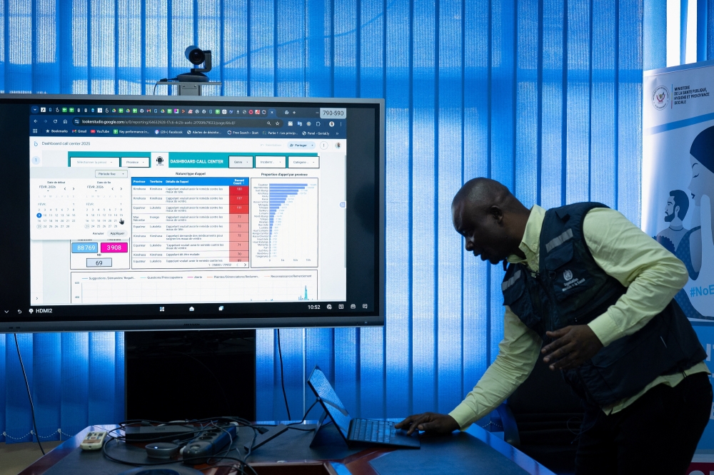 Dr Bavon Tangunza Ngunga, who counters health misinformation, shows a screen during a demonstration of infodemic applications at the WHO (World Health Organization) headquarters, in Kinshasa, Democratic Republic of Congo February 23, 2026. — Reuters pic