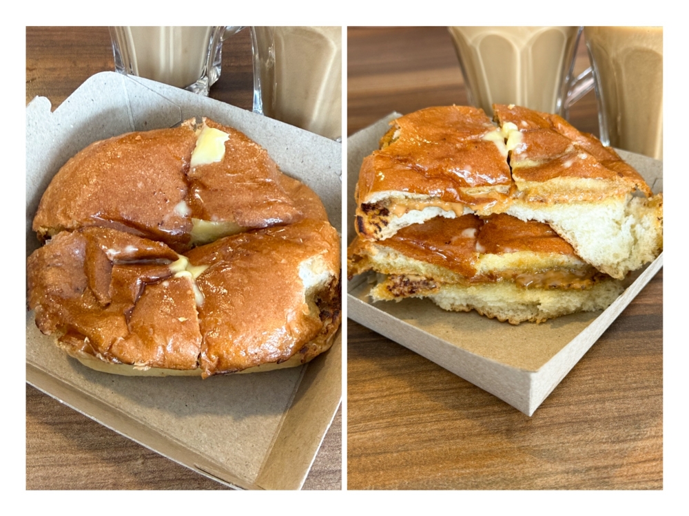 Peanut Butter Spread Brioche Bun is a great snack-on-the-go snack, featuring a warm, toasted bun smeared with peanut butter — Picture by Lee Khang Yi