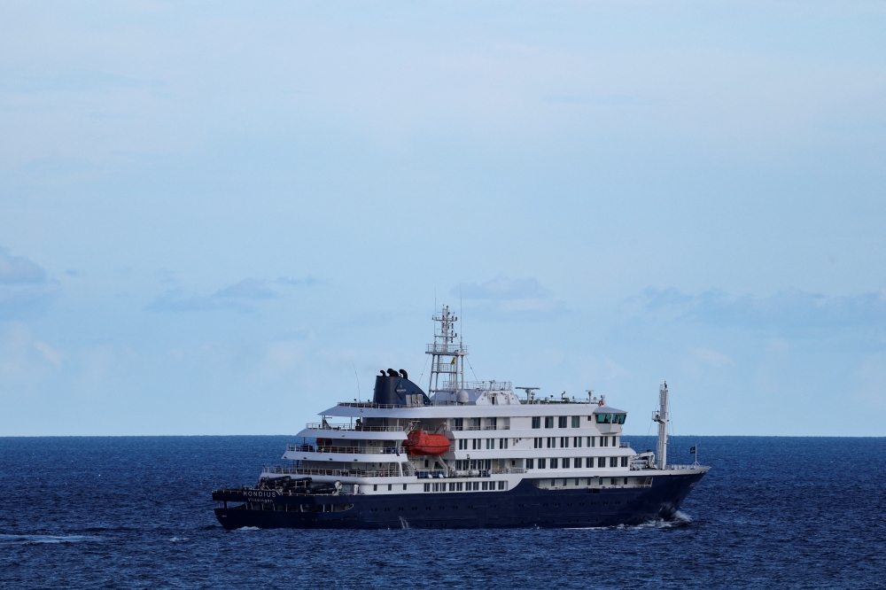 The cruise ship MV Hondius, affected by a hantavirus outbreak, leaves the port of Granadilla de Abona, in Tenerife, Spain, May 11, 2026. — Reuters pic 